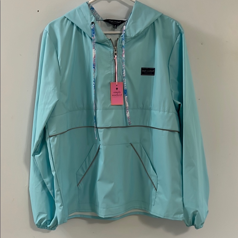 Simply Southern Aqua Windbreaker with Pink Accents